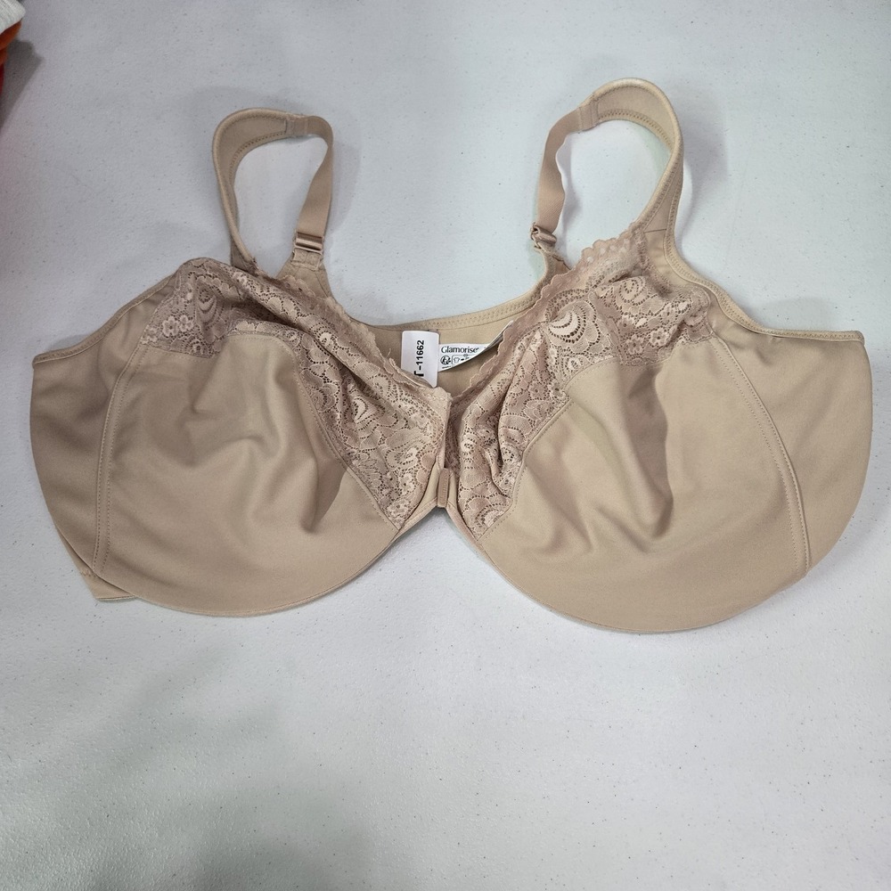 Glamorise Women Bra 50F Beige Minimizer Wireless Lace Strap Adjustable